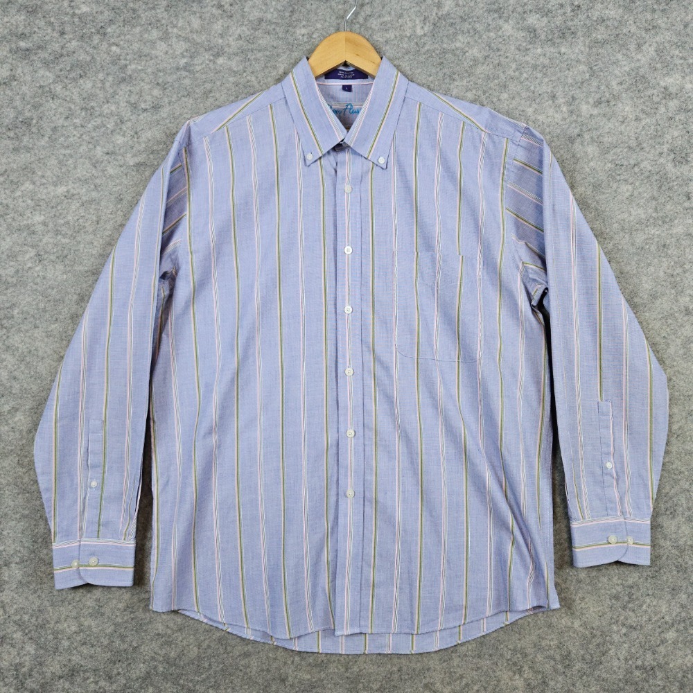 Alan Flusser Men's Dress Shirt Size L Purple With Multicolor Stripes 100% Cotton
